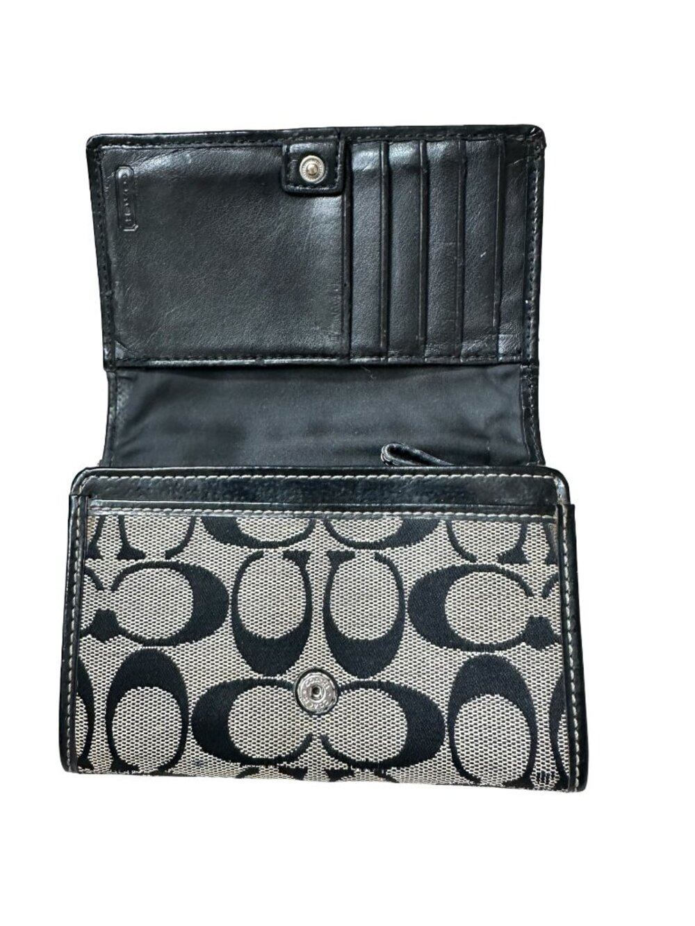 Vintage Coach Signature Jacquard Bifold Wallet Black Gray Leather Trim Preppy - Picture 2 of 13